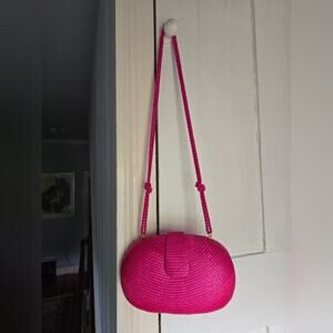 Vibrant Pink Woven Crossbody Bag